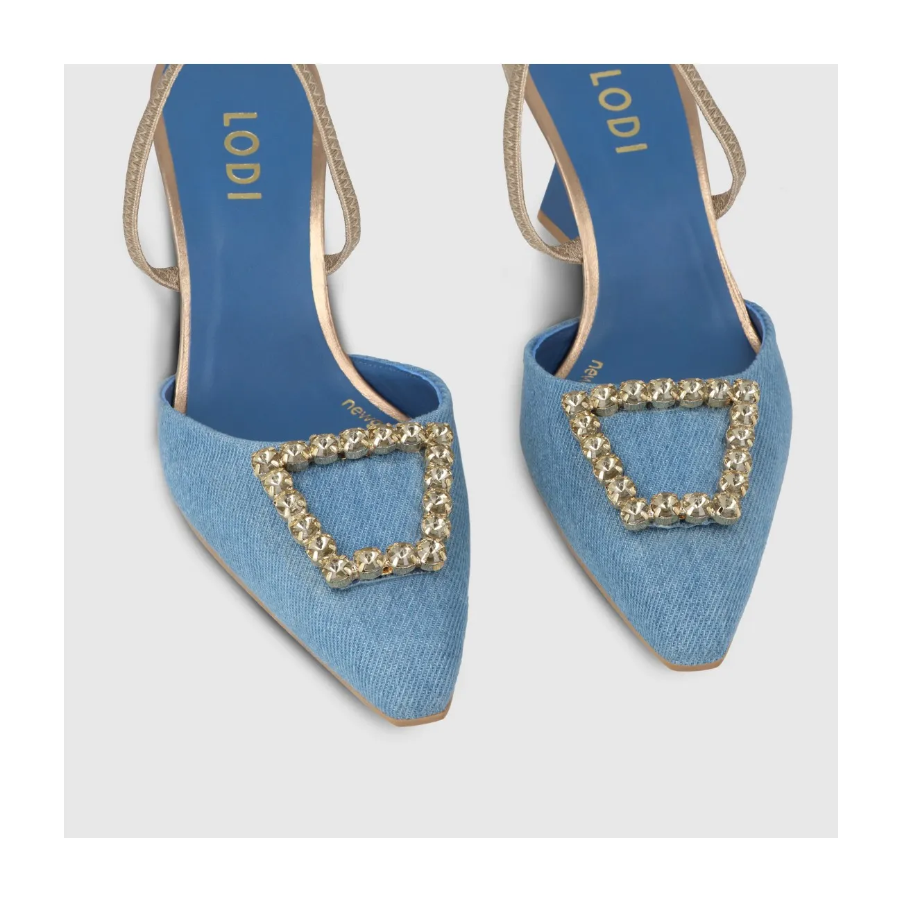 Escarpin slingback pour femme en tissu denim bleu marine. I LODI Chaussures pour femme online.