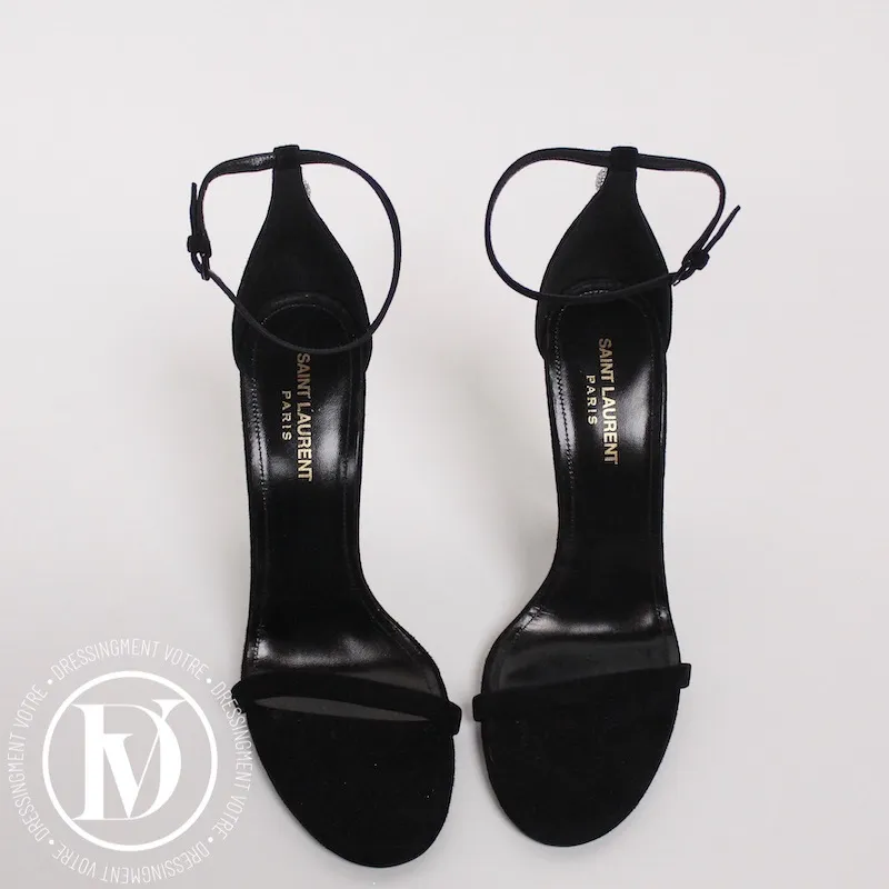 Escarpins à brides en suède noir p.39,5 – Saint Laurent