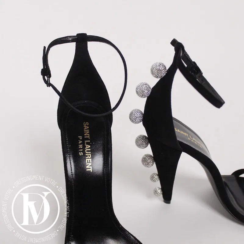 Escarpins à brides en suède noir p.39,5 – Saint Laurent