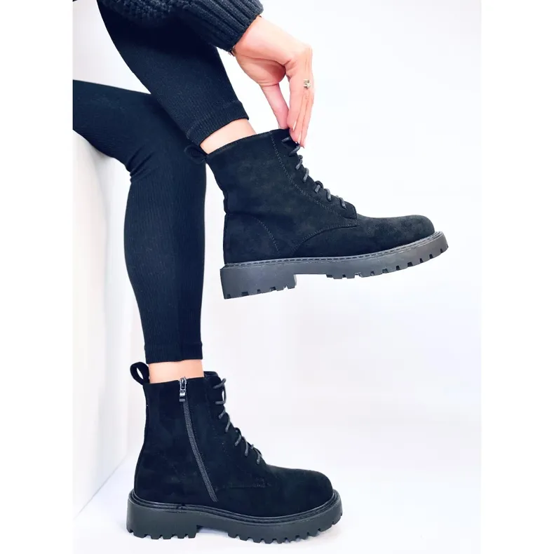 Gaten Bottes à lacets en daim noir le noir