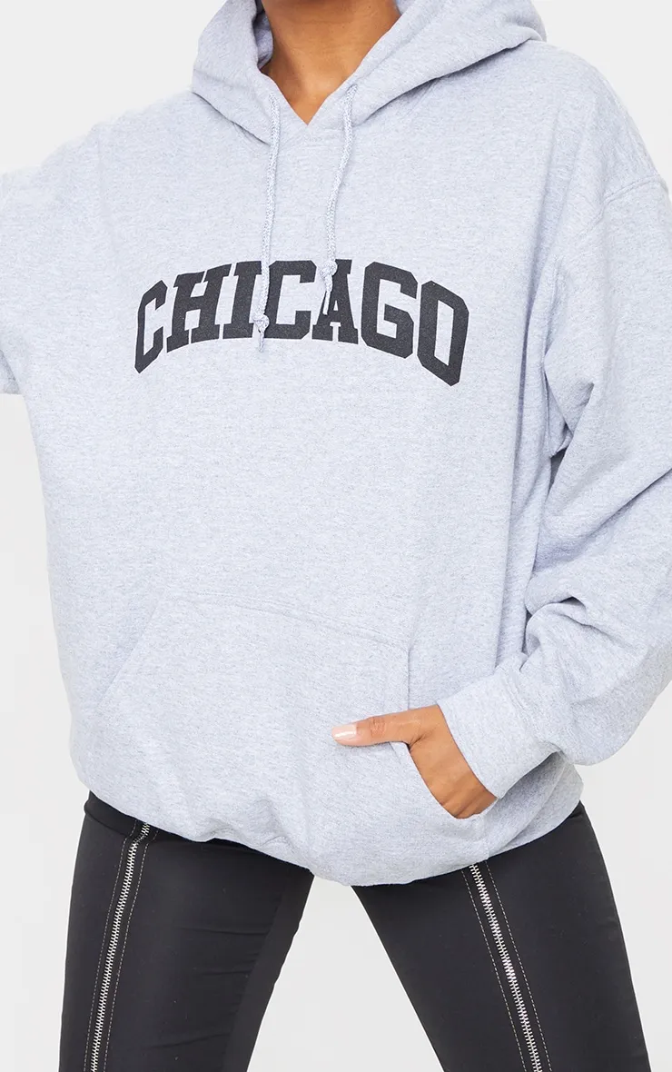 Hoodie imprimé Chicago gris oversize