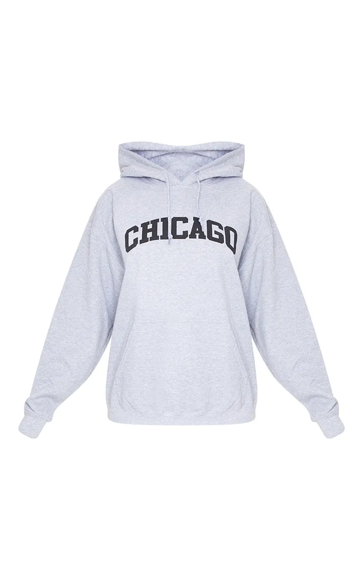 Hoodie imprimé Chicago gris oversize