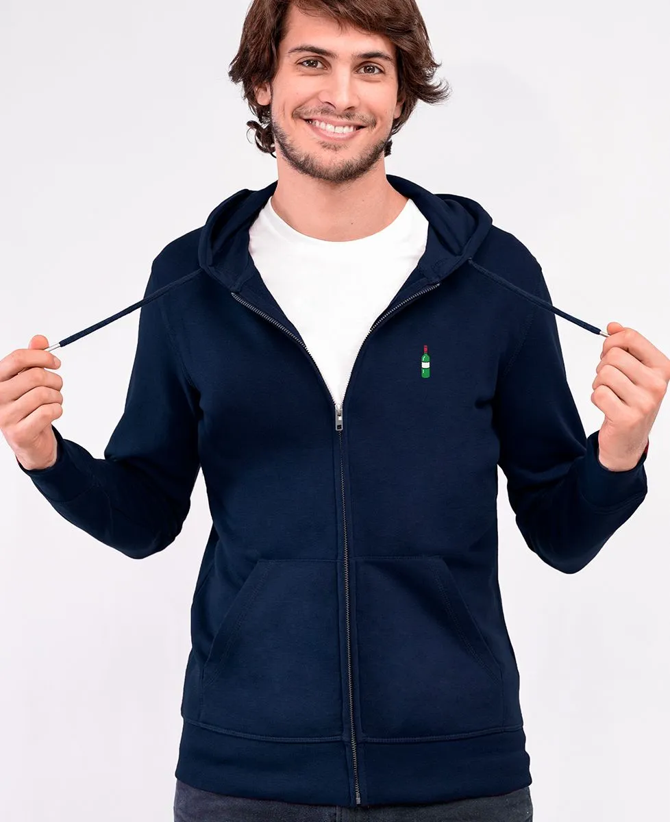 Hoodie zippé homme Bouteille de vin (brodé)