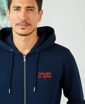 Hoodie zippé homme Caractère de cochon (brodé)