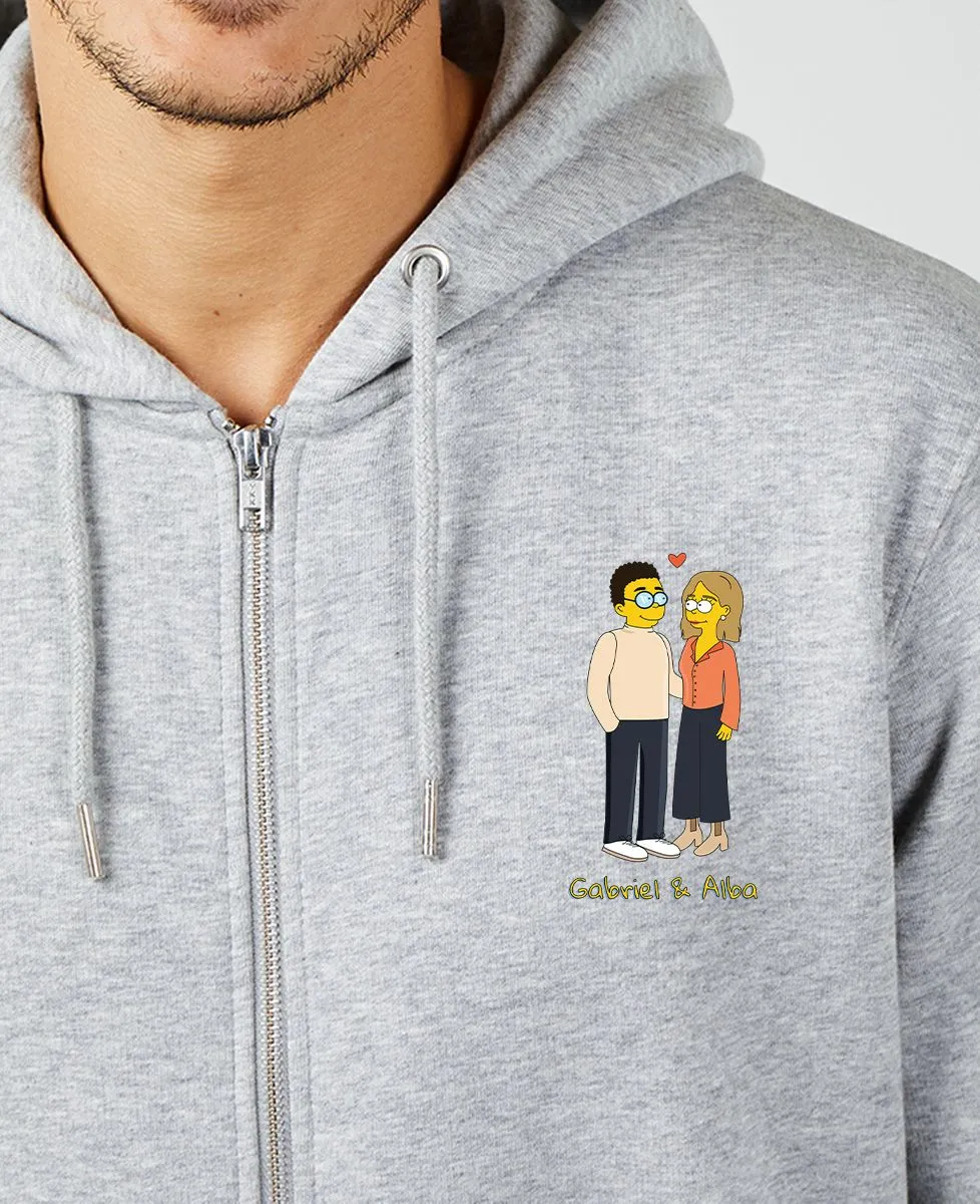 Hoodie zippé homme Couple cartoon personnalisé