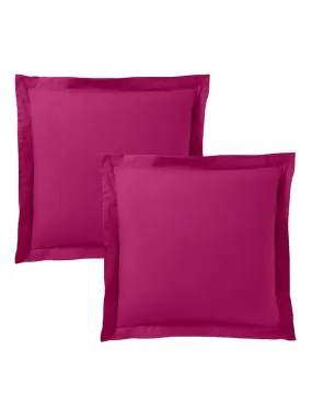 Lot De 2 Taies D'oreiller Fushia 63x63 cm Volant Plat Piqué / 100% Coton / 57 Fils/cm² - Rose