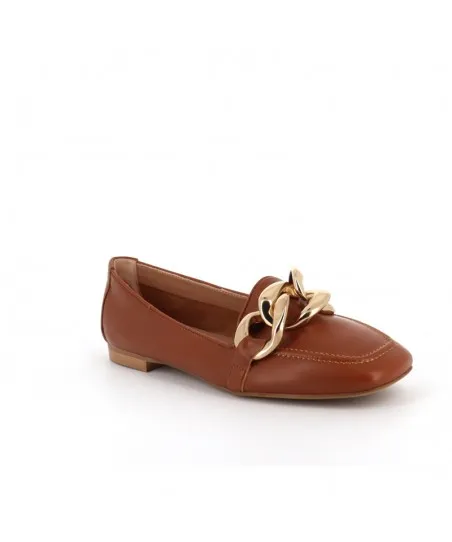 Mocassin cuir camel orné d'une chaine gourmette oversize, signé Osmose