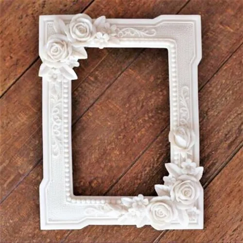 Moule silicone cadre photo miroir fleurs roses 20cm pour pâte polymère fimo plâtre résine cire savon polyester argile k061 6f805