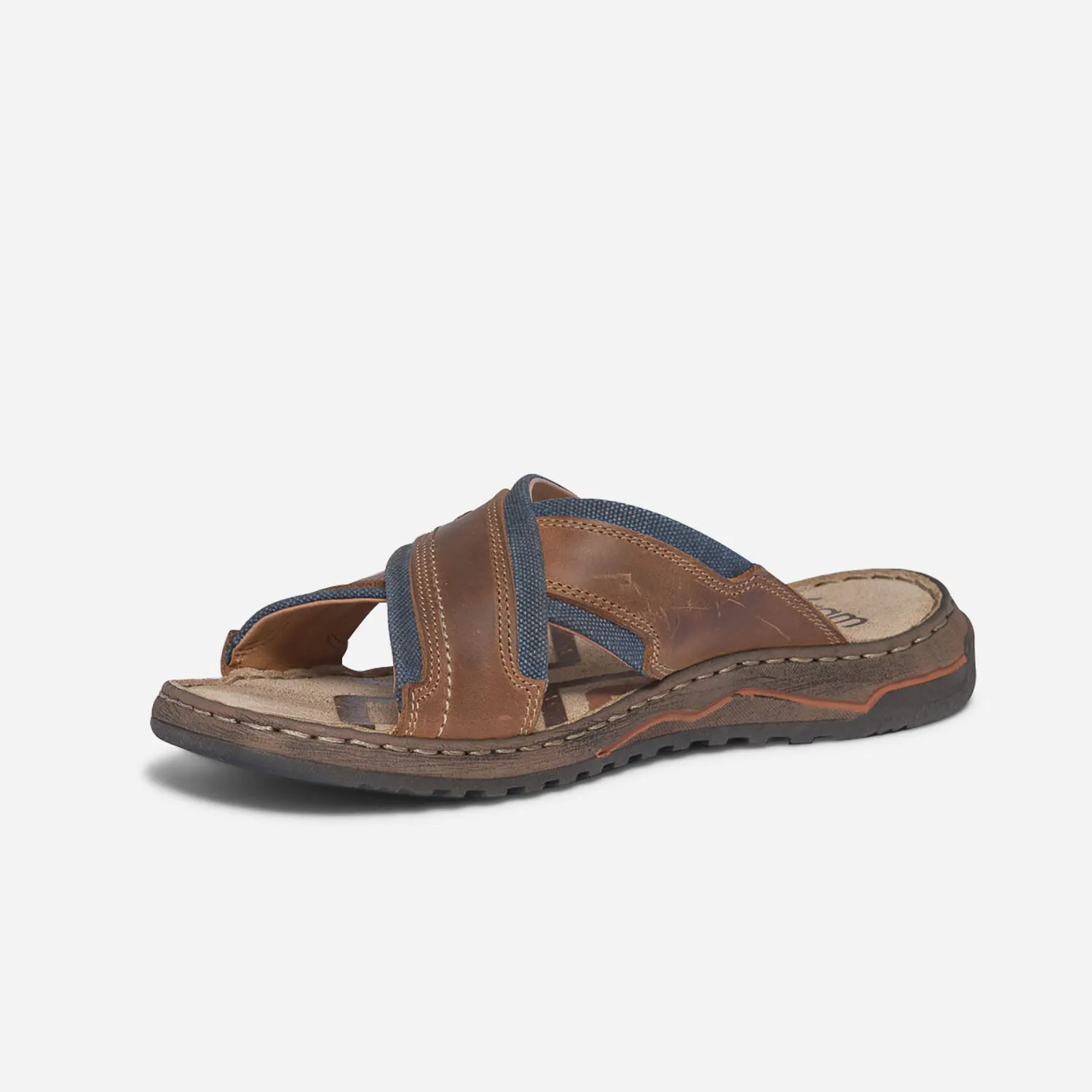 Mule marron et marine bi matière - Nu-pieds / Sandales Homme | ERAM