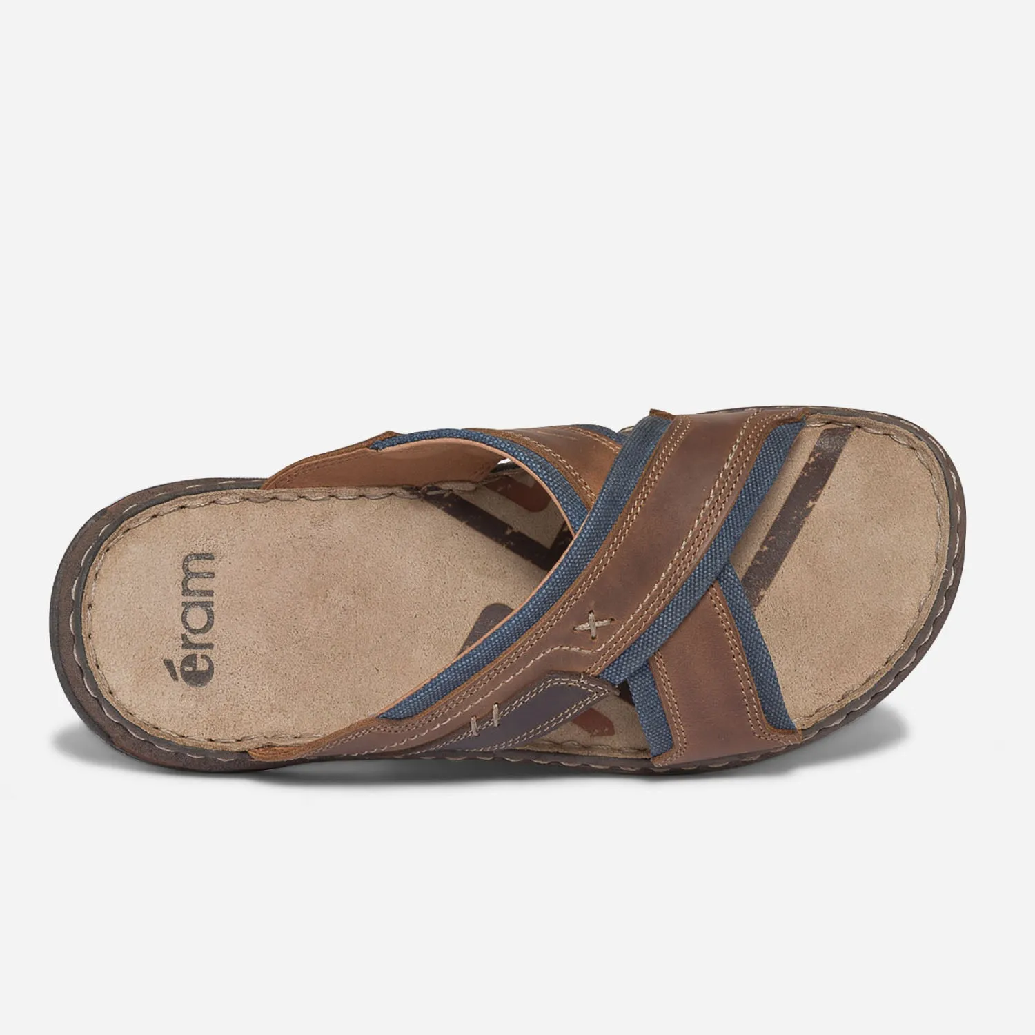 Mule marron et marine bi matière - Nu-pieds / Sandales Homme | ERAM