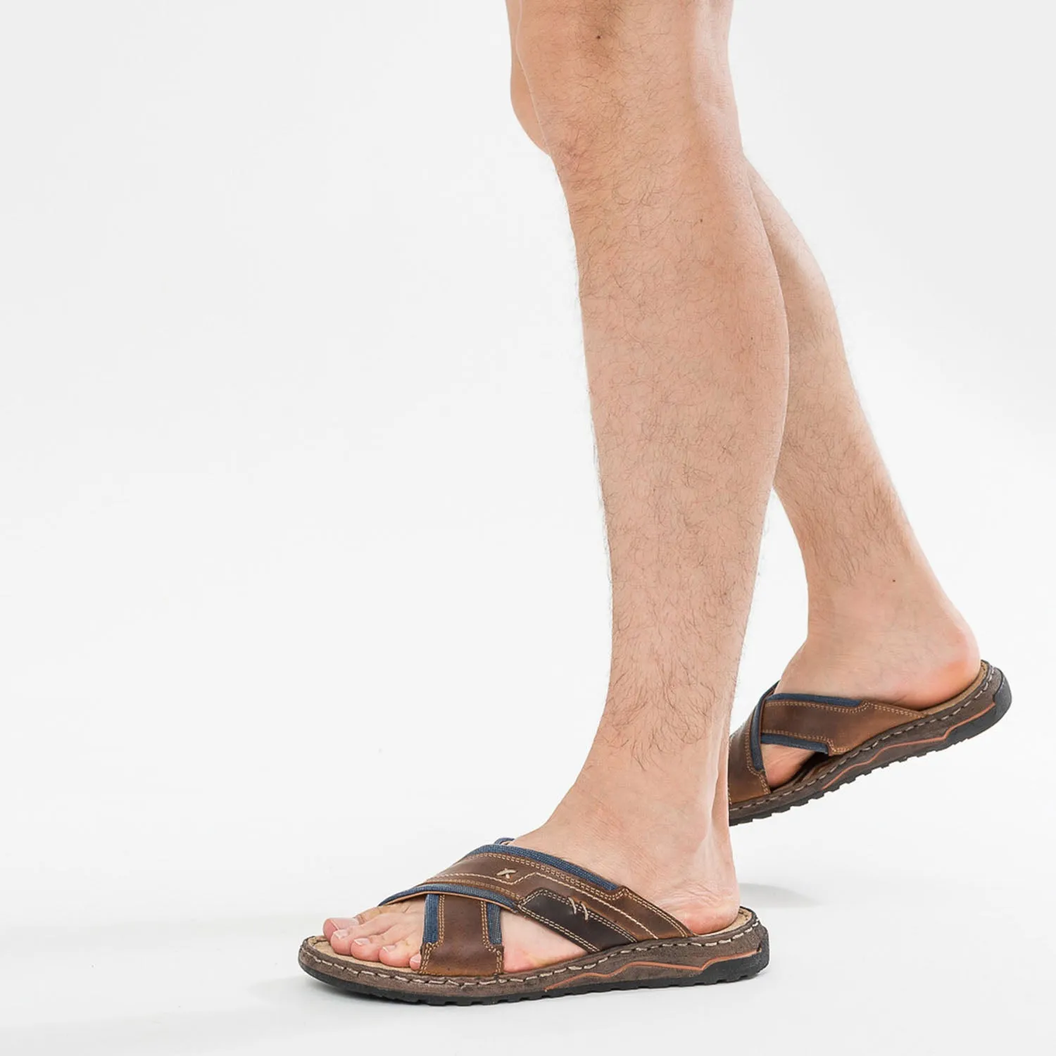 Mule marron et marine bi matière - Nu-pieds / Sandales Homme | ERAM