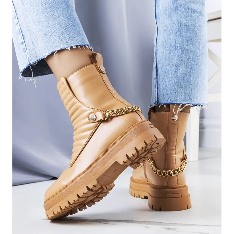 PA1 Bottes isolées beiges avec chaîne Pareda