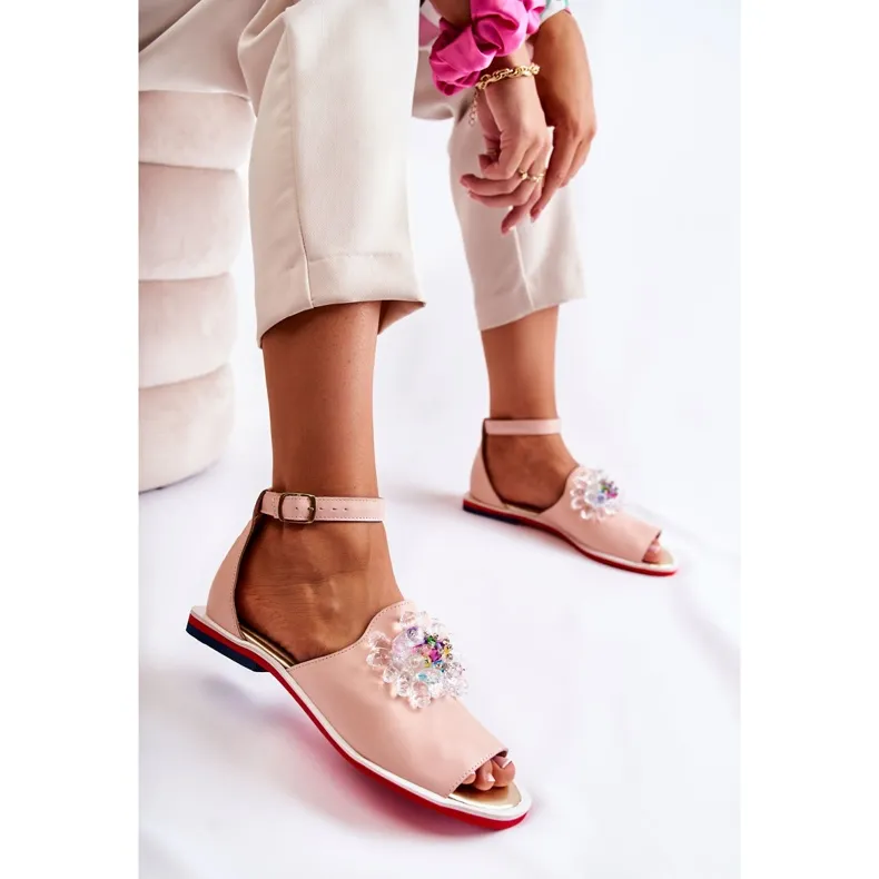 PA2 Sandales Femme En Cuir Avec Une Décoration Nevassa Rose Vif