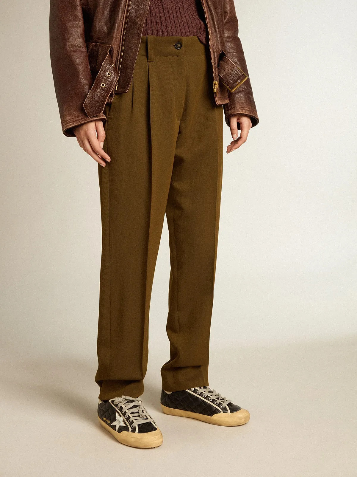 Pantalon couleur hêtre en mélange de laine et de viscose | Golden Goose