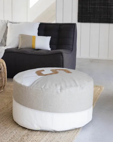 Pouf Duo ⌀72 · Lin et cuir ambre