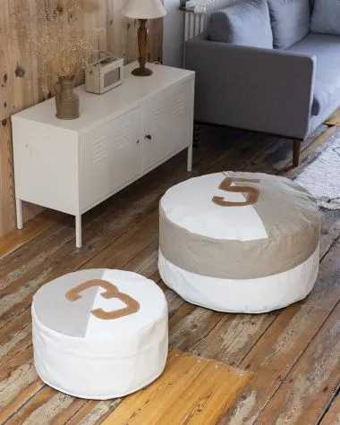 Pouf Duo ⌀72 · Lin et cuir ambre