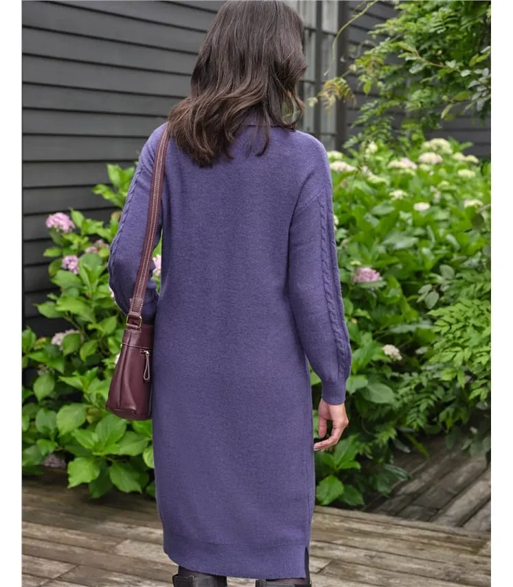 Robe à col roulé mailles torsadées - Femme - Pur Laine d'Agneau