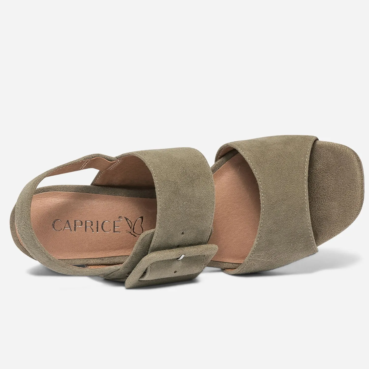 Sandale CAPRICE kaki en cuir velours - Sandales Femme | ERAM