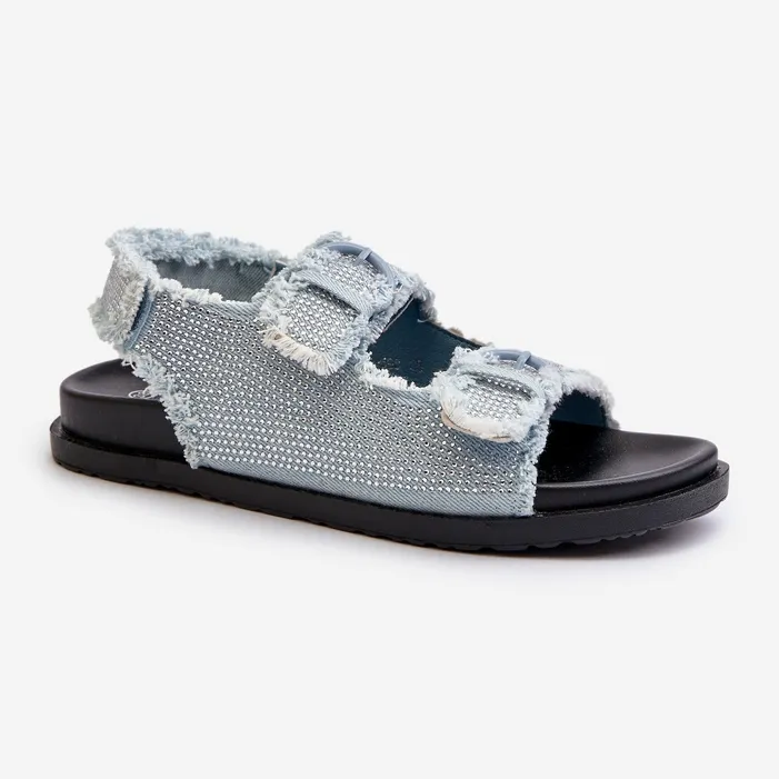 Sandales En Denim Décorées Pour Femmes Bleu Irmale