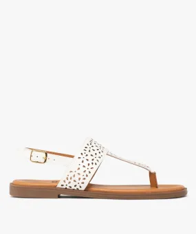 sandales femme a entre-doigts dessus a motifs ajoures blanc sandales plates et nu-pieds