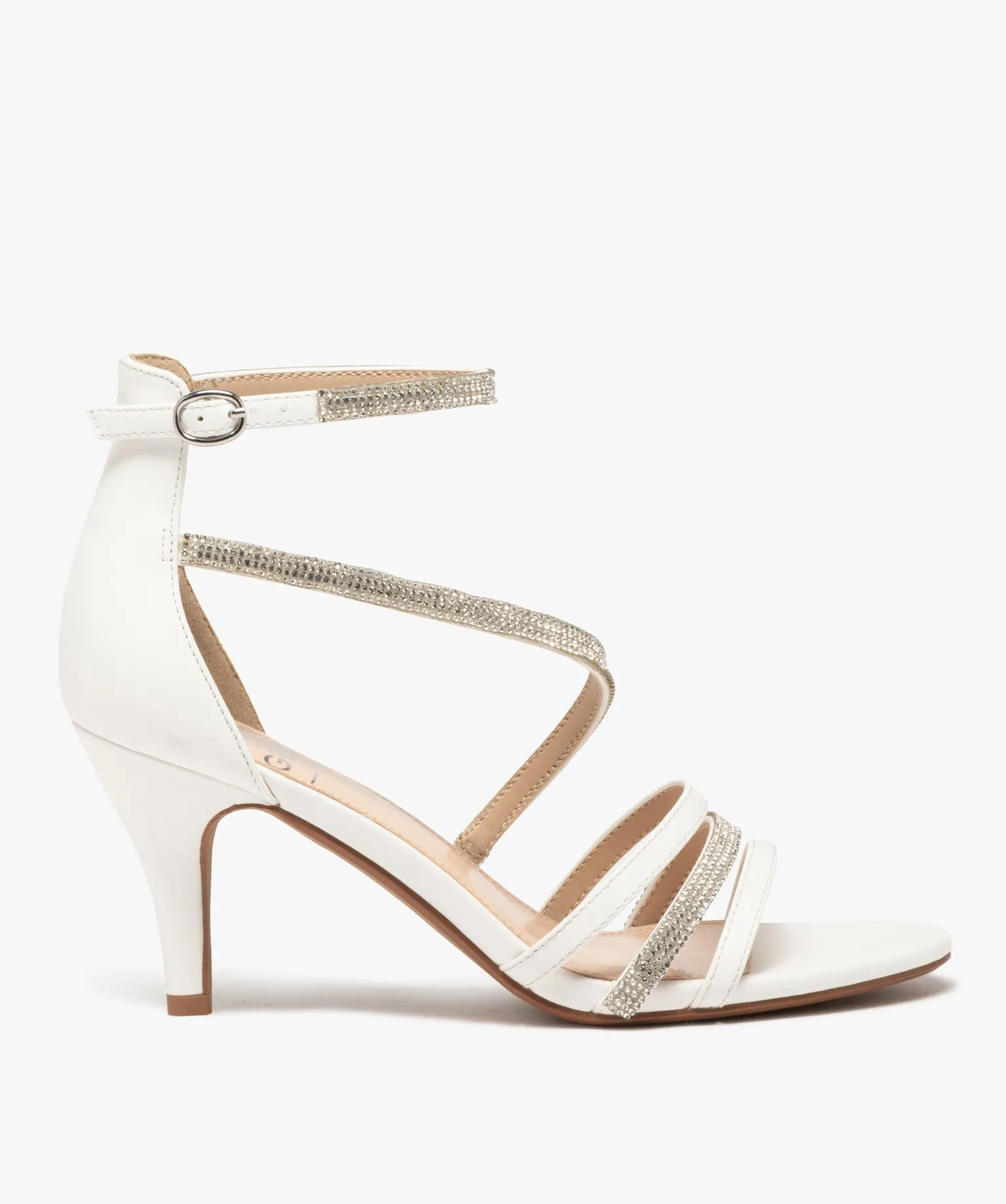 sandales femme a talon fin a fines brides unies et strass blanc sandales a talon