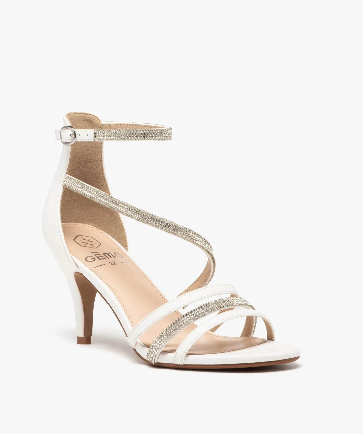 sandales femme a talon fin a fines brides unies et strass blanc sandales a talon