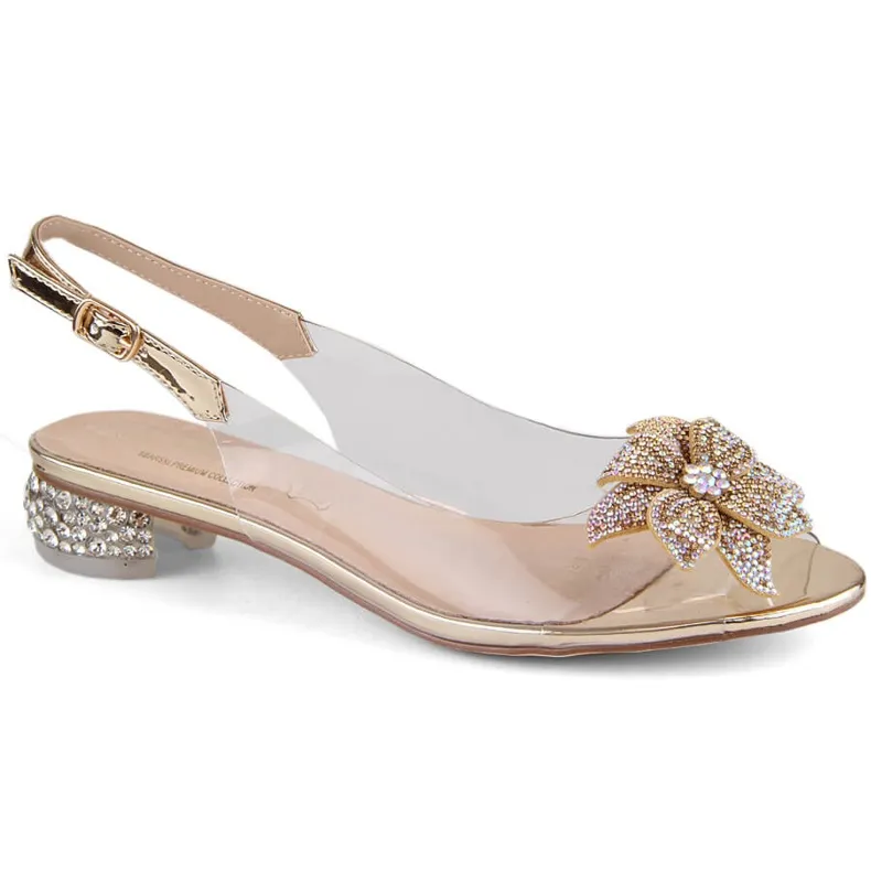 Sandales femme en cuir verni transparent avec zircons dorés S.Barski MR38-383 d'or