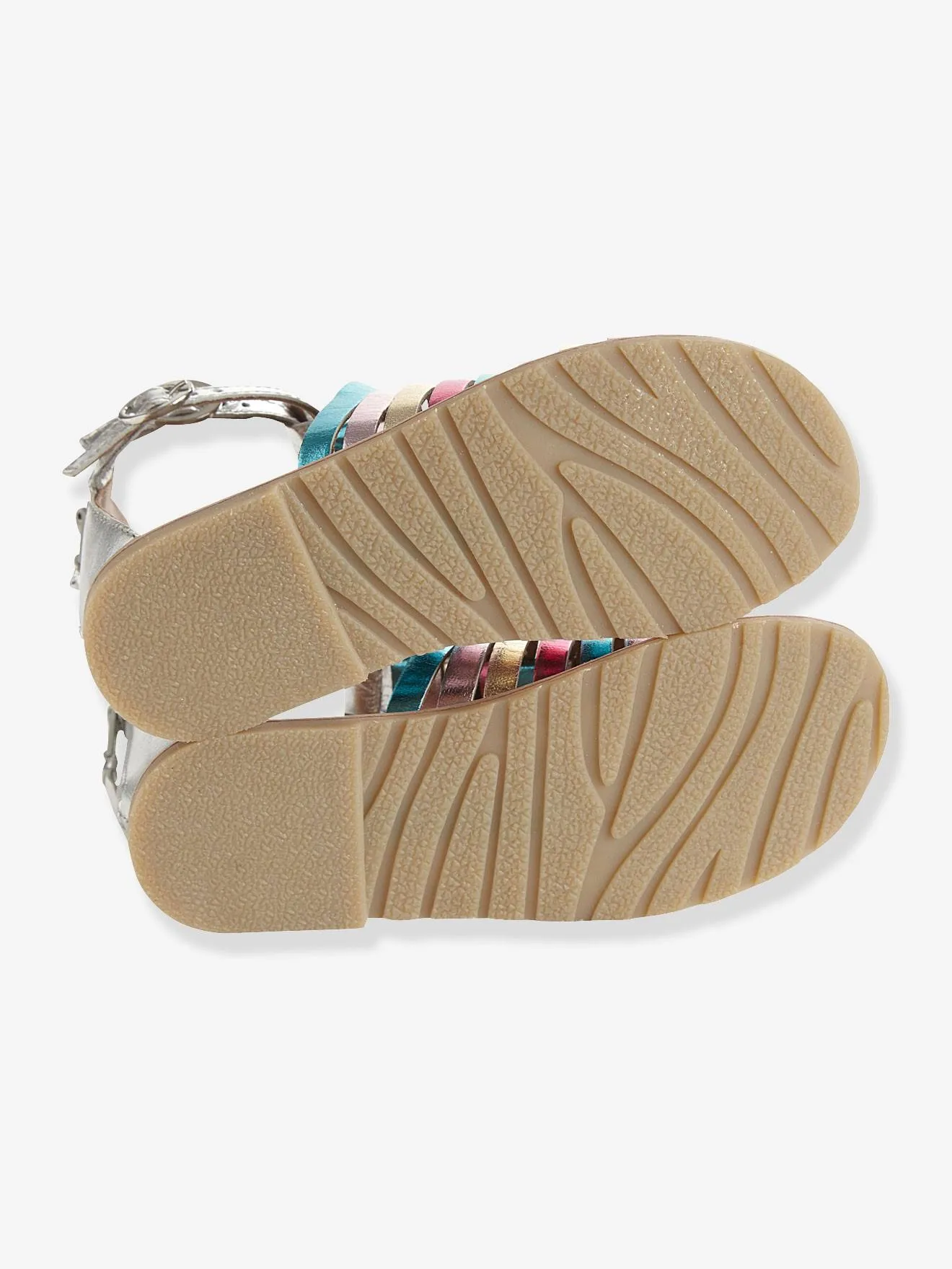 Sandales fille en cuir argent/multicolore - Vertbaudet