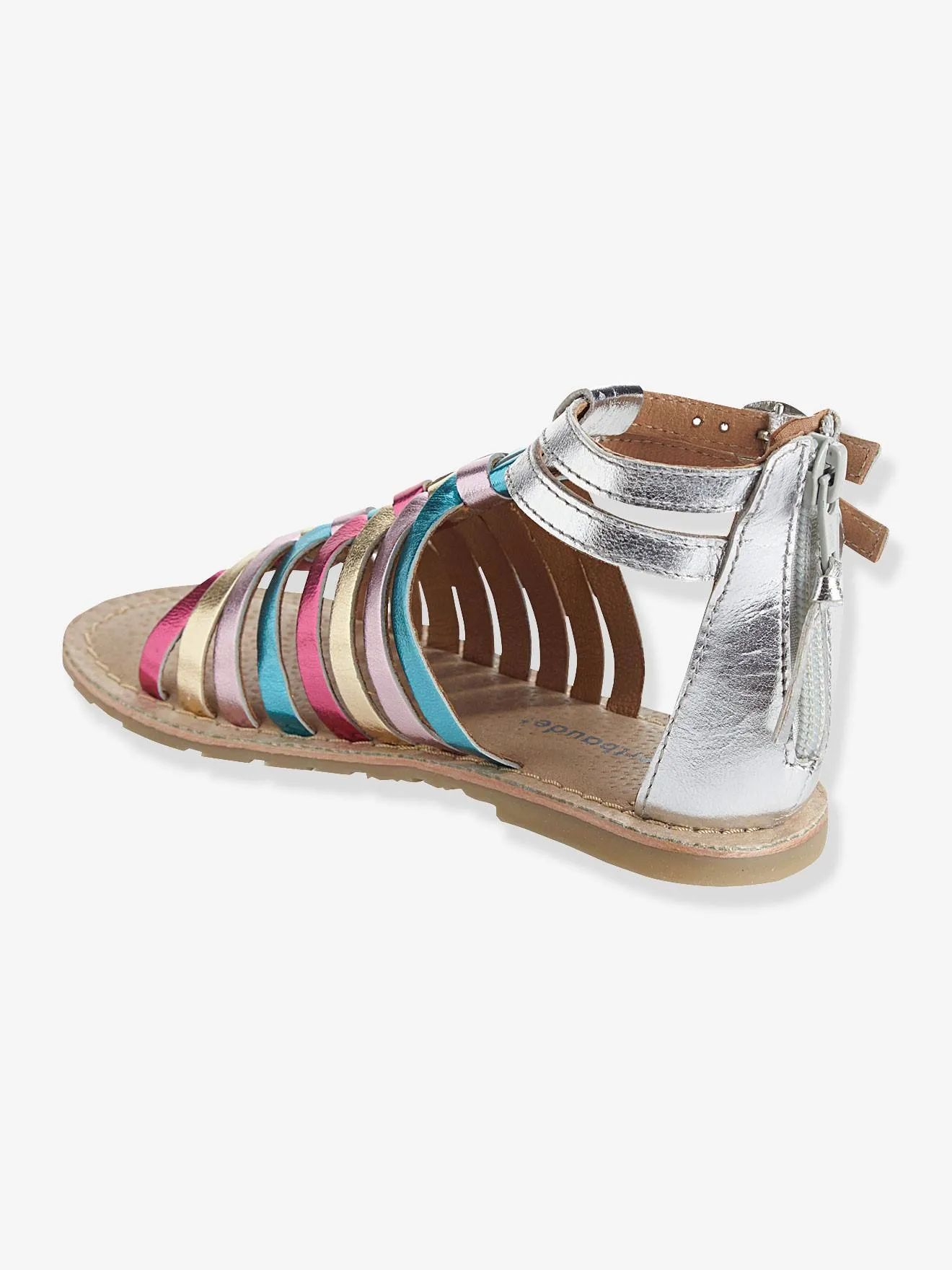 Sandales fille en cuir argent/multicolore - Vertbaudet