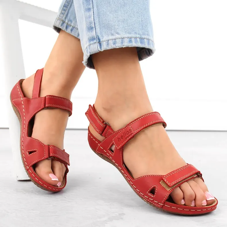 Sandales pour femmes en cuir rouge Helios 205 avec velcro