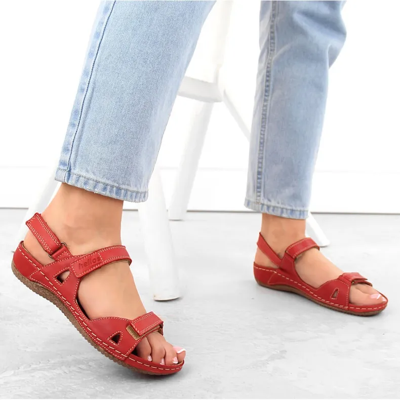 Sandales pour femmes en cuir rouge Helios 205 avec velcro