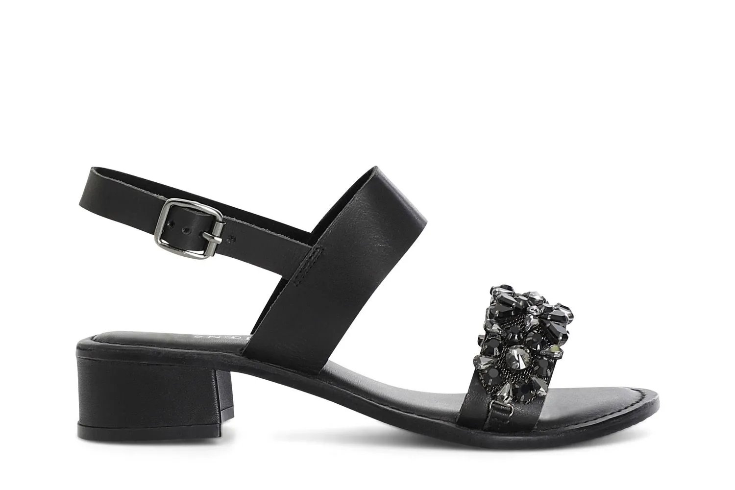 sandales à deux bandes en cuir avec strass black - CafèNoir