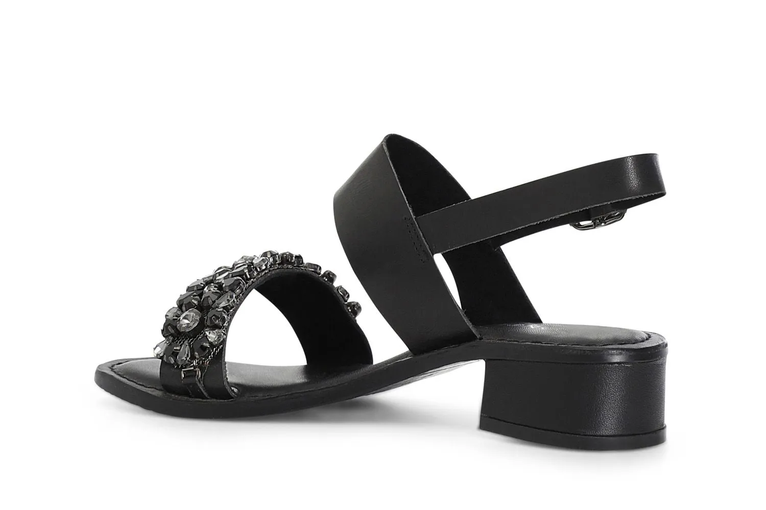 sandales à deux bandes en cuir avec strass black - CafèNoir