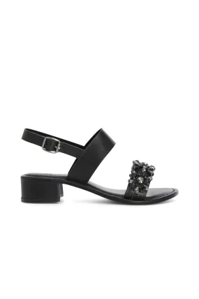 sandales à deux bandes en cuir avec strass black - CafèNoir