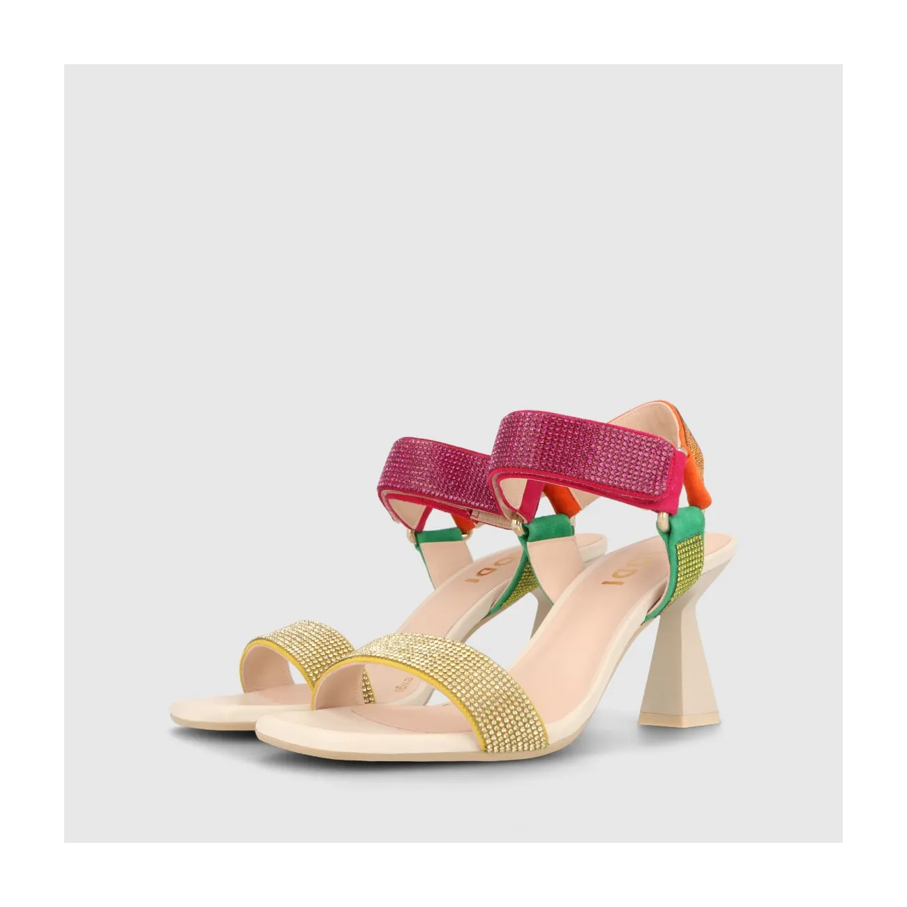 Sandales à talon femme en cuir à brides ornées de pierres multicolore | LODI Chaussures pour femme en ligne.