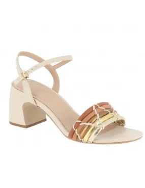 sandales à talons blocs multibrides cuir et cuir métallisé beige et doré 07 cm