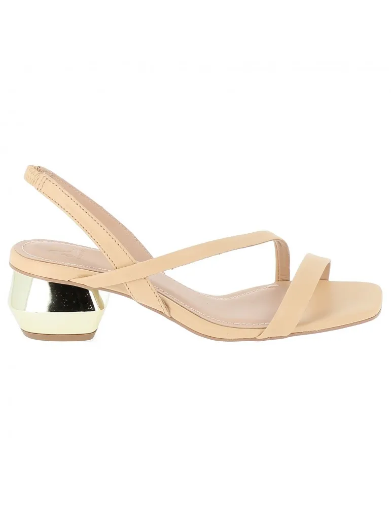 sandales à talons galets 3 brides élastique arrièr cuir beige 06 cm