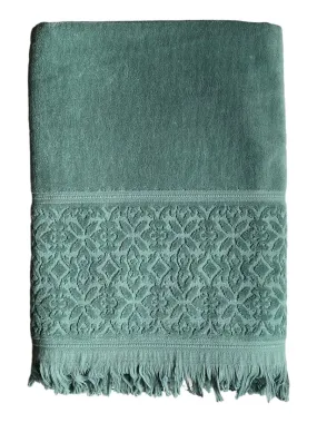 Serviette de bain éponge velours unie Romance Fougère 90x170 460g/m² - Vert chèvrefeuille