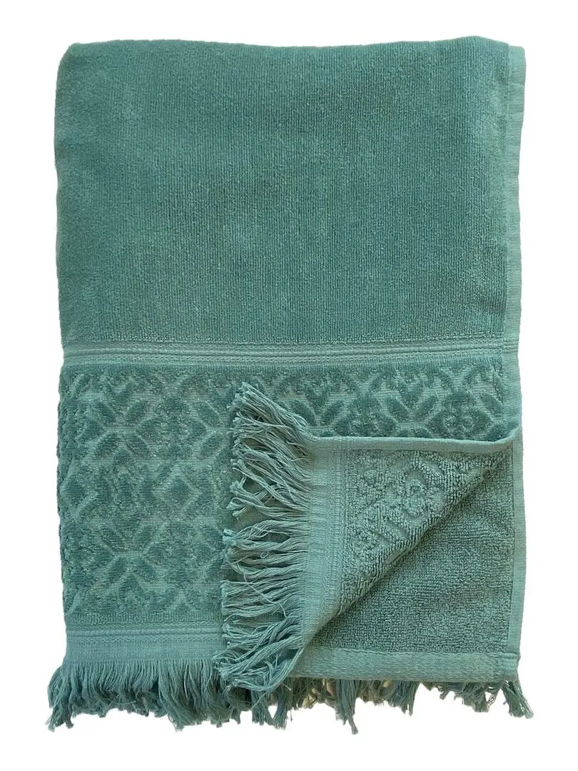 Serviette de bain éponge velours unie Romance Fougère 90x170 460g/m² - Vert chèvrefeuille