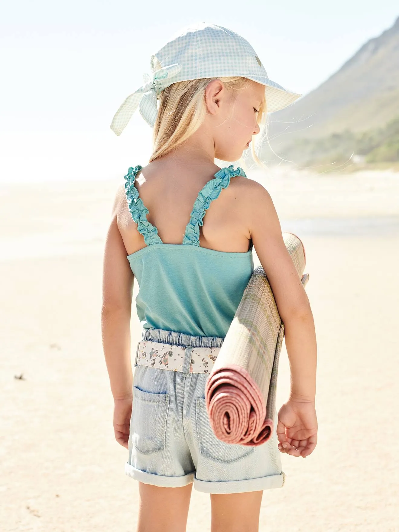 Short en denim style "paperbag" fille denim bleached - Vertbaudet