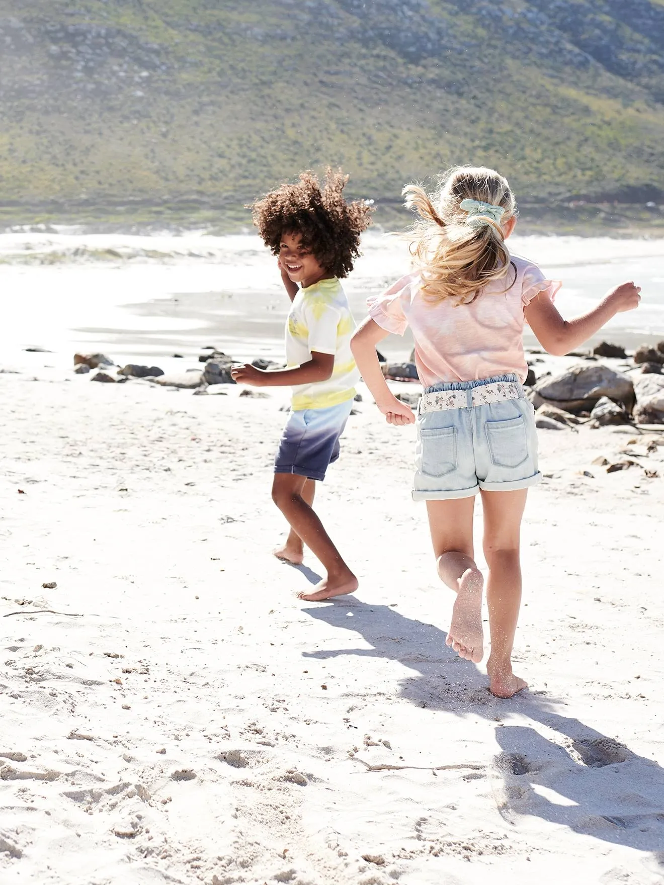 Short en denim style "paperbag" fille denim bleached - Vertbaudet