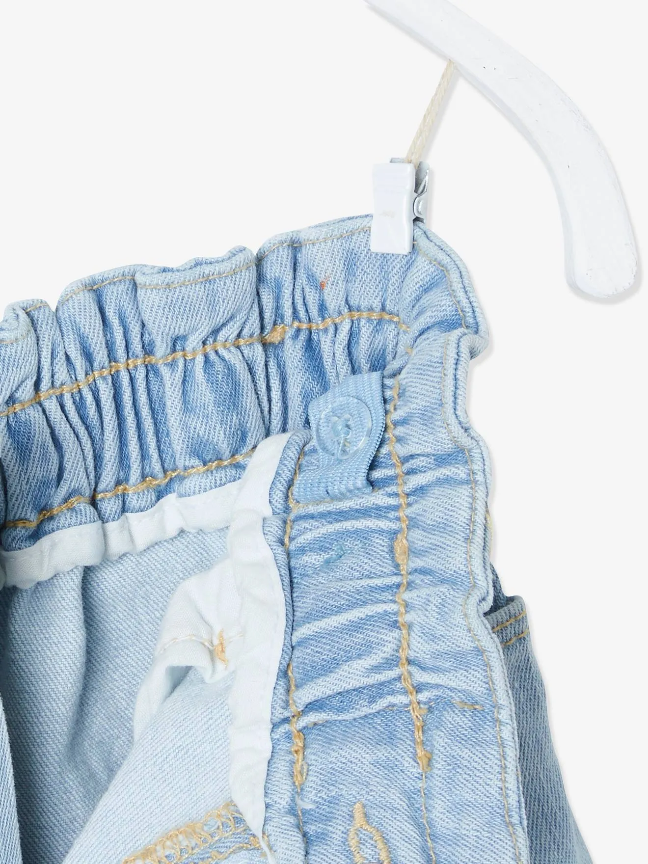 Short en denim style "paperbag" fille denim bleached - Vertbaudet