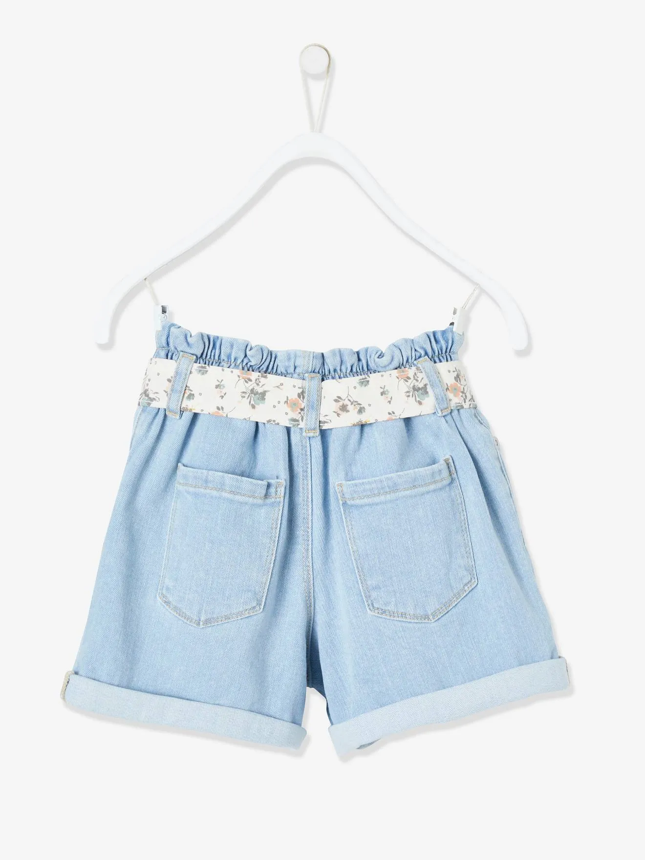 Short en denim style "paperbag" fille denim bleached - Vertbaudet