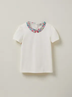 T-shirt Fille col en Tissu Liberty - Coton Biologique