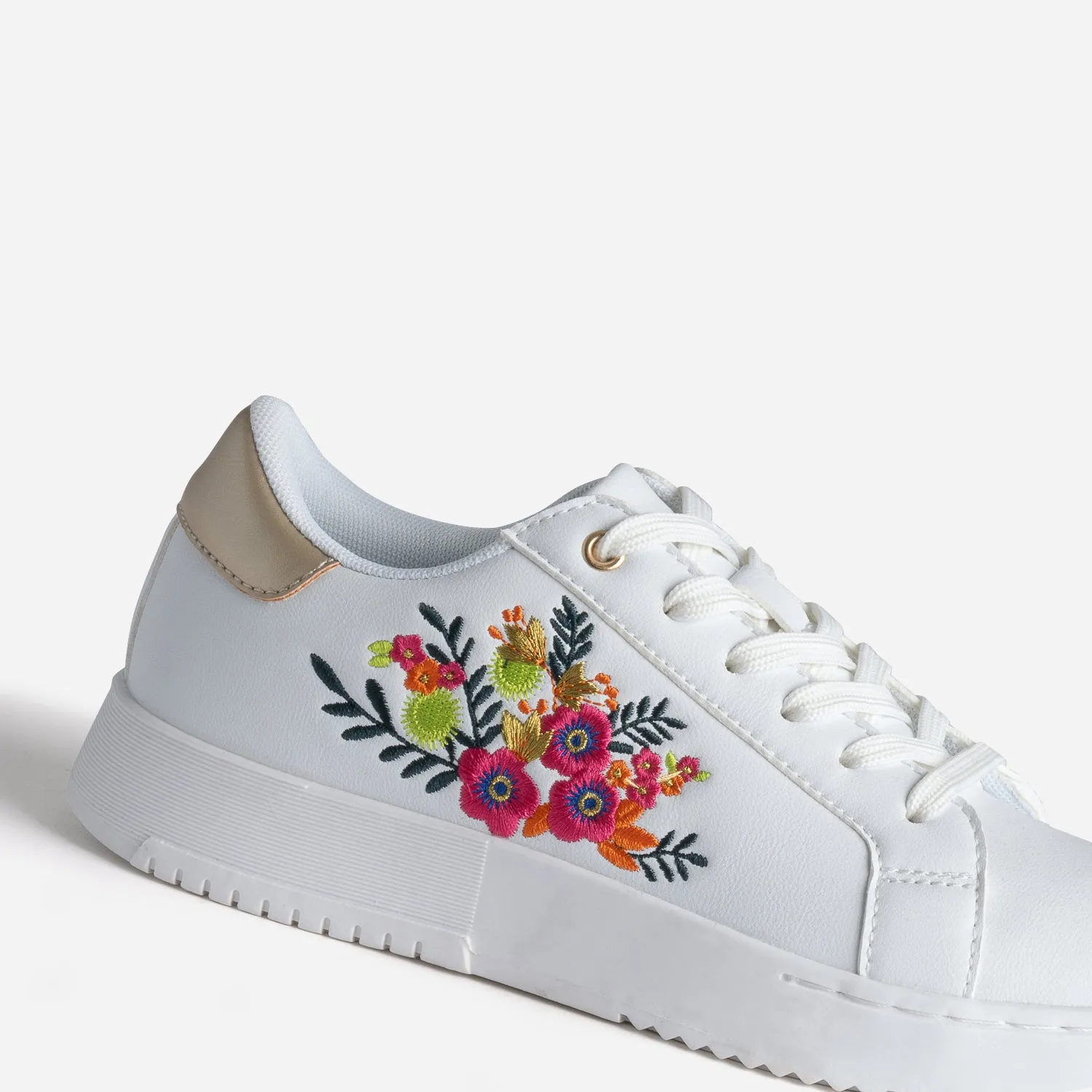 Tennis blanche brodée fleurs - Baskets / Tennis Femme | ERAM