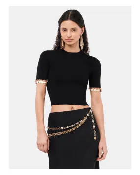 TOP BLACK EMBELLISHED WITH GOLDEN  - Paco Rabanne | Chez Maman Rouen