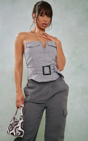 Top style cargo gris à ceinture