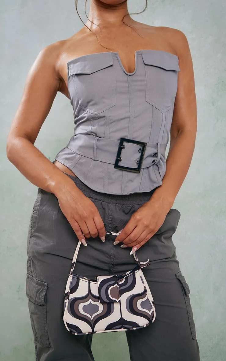 Top style cargo gris à ceinture