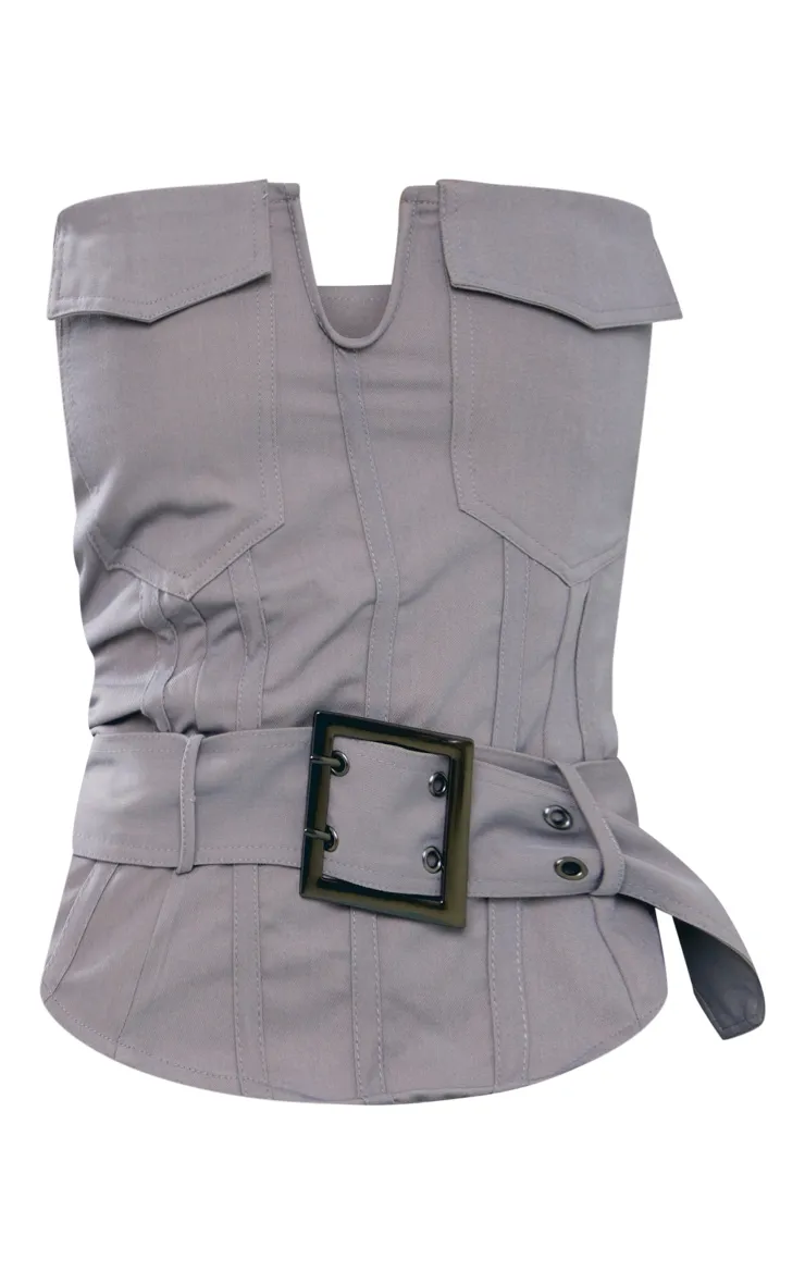 Top style cargo gris à ceinture