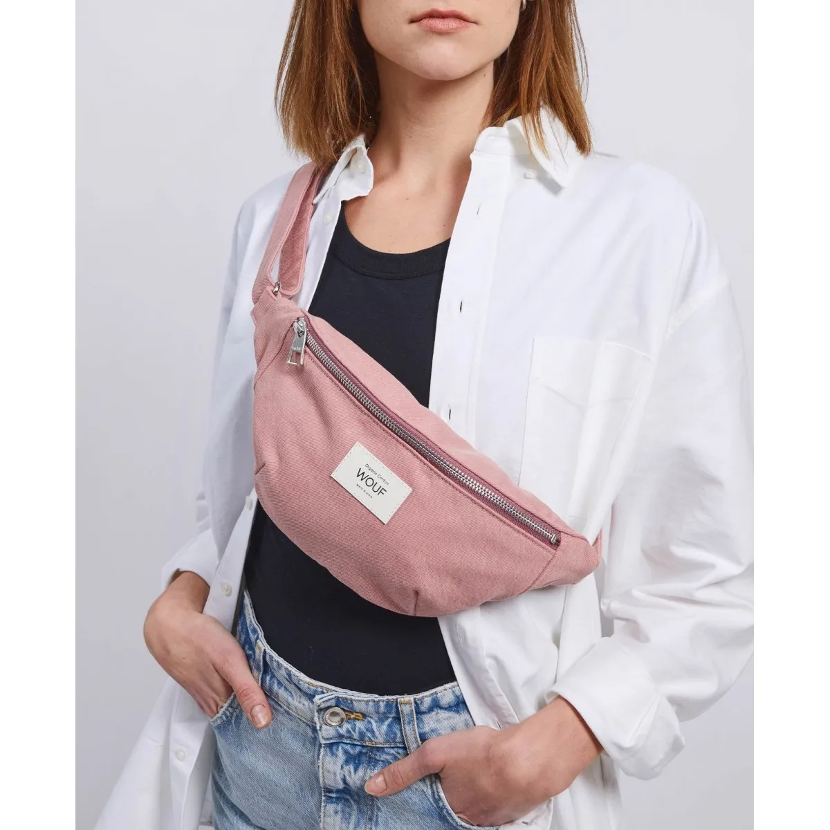 Wouf - Sac banane denim rose